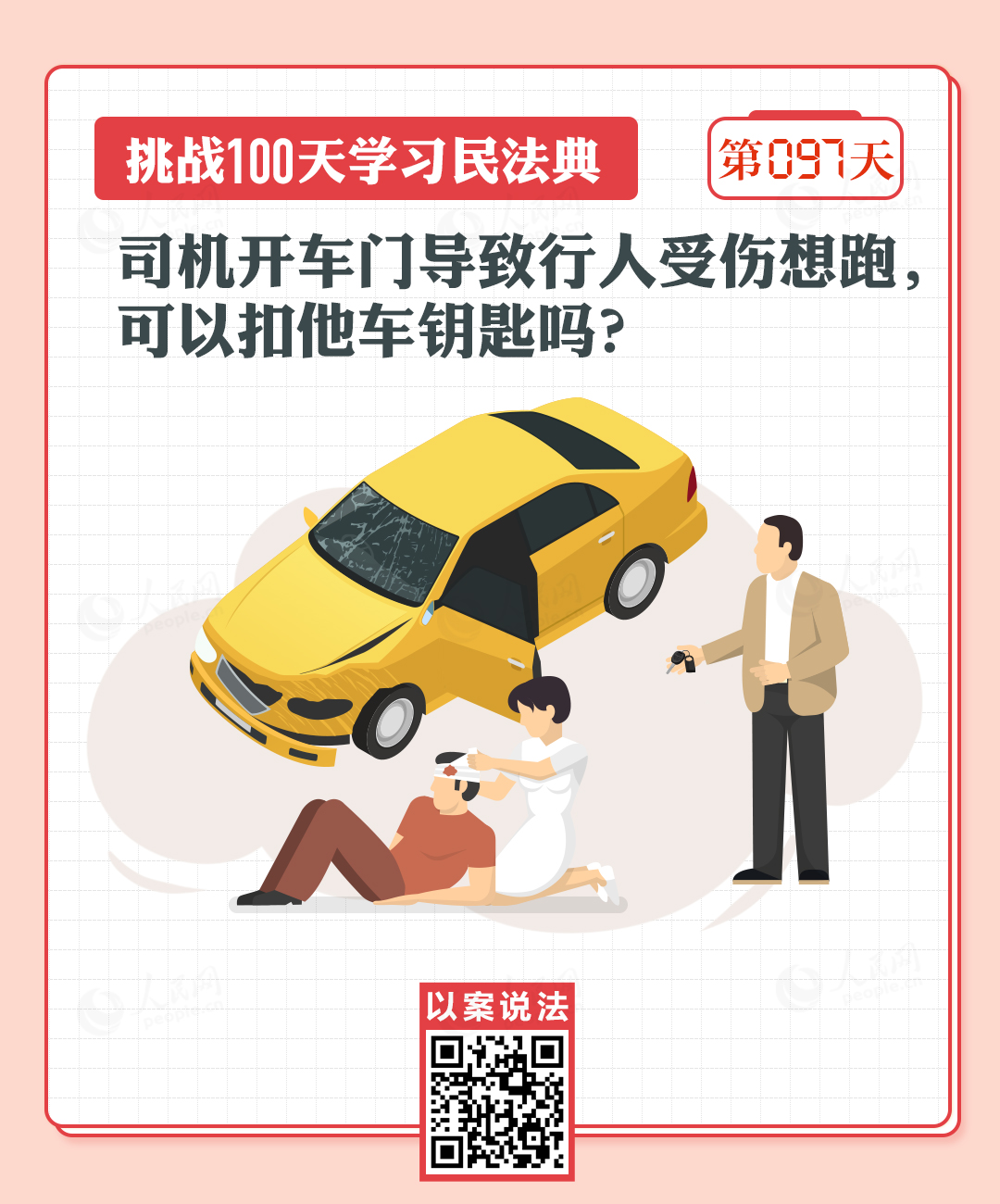 司機(jī)開車門導(dǎo)致行人受傷想跑，可以扣他車鑰匙嗎？